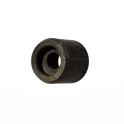A small cylindrical black textured component with a hollow center, isolated on a plain white background.