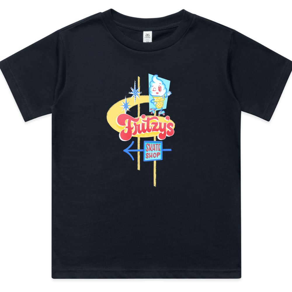 Youth graphic T-shirt, dark navy with colorful logo print on front